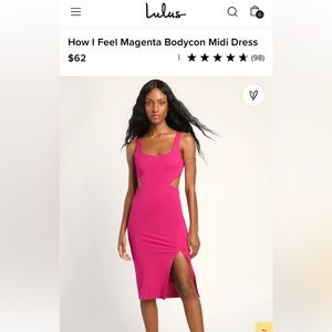 Lulus Magenta body con midi dress, brand new with tags! Never worn.